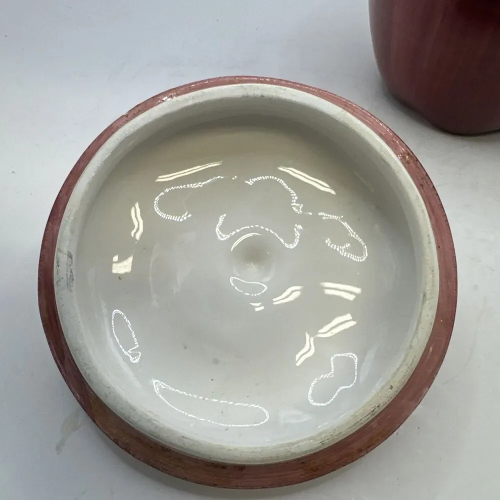 Vintage Red Apple Cookie Canister Jam Jar w/ Serving Utensil Opening